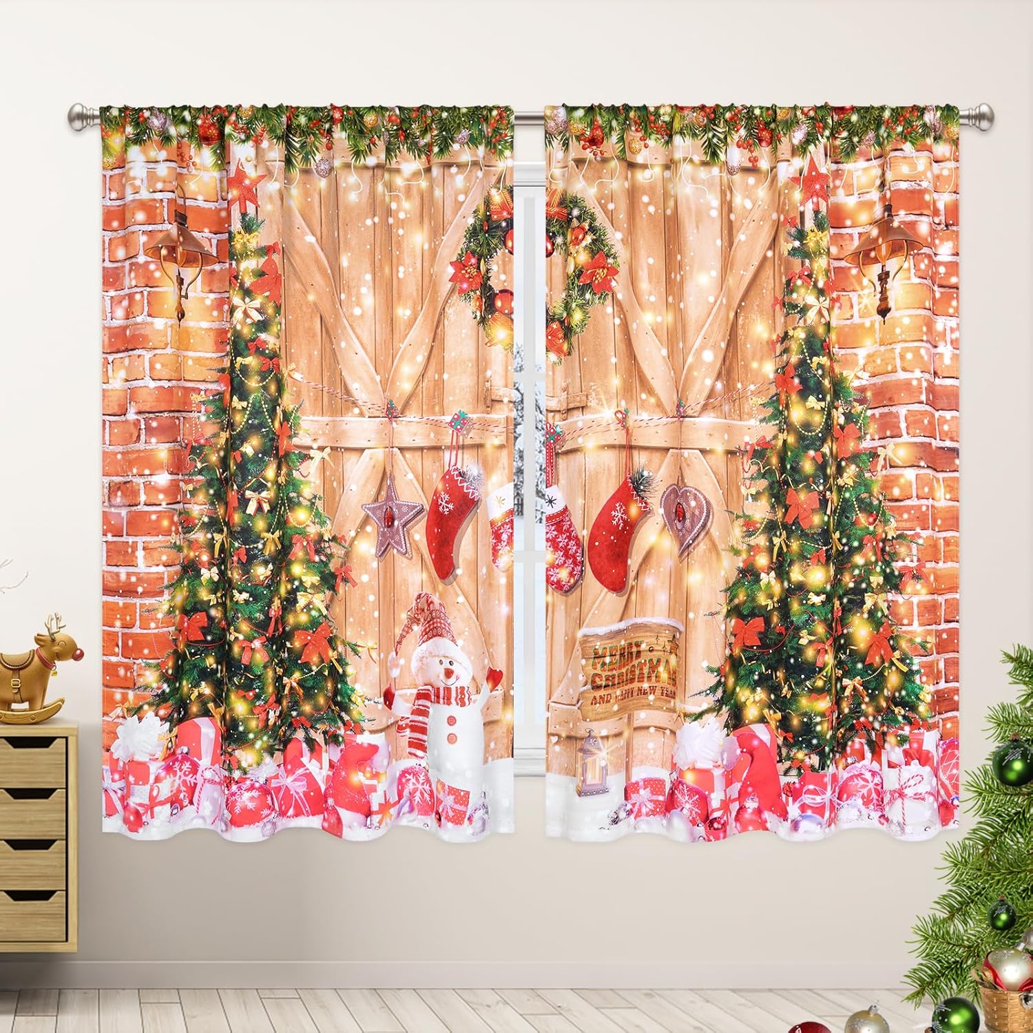 FRAMICS Christmas Window Curtains, Christmas Tree Snowflake