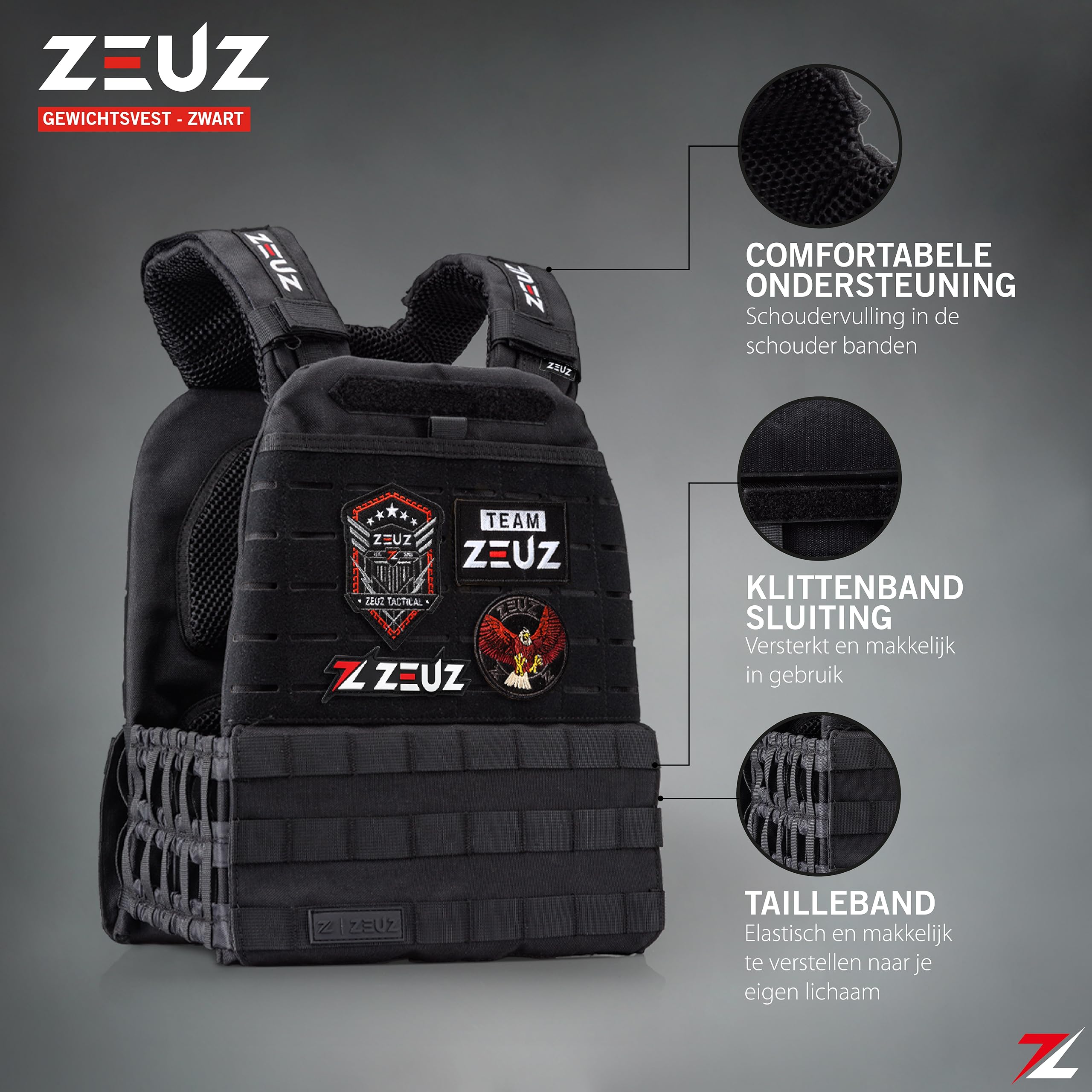ZEUZ® Crossfit & Fitness Gilet Peso 16,5 KG – Gilet Tactical & Gilet Allenamento - Regolabile in Pesi - 19 Stand - Nero
