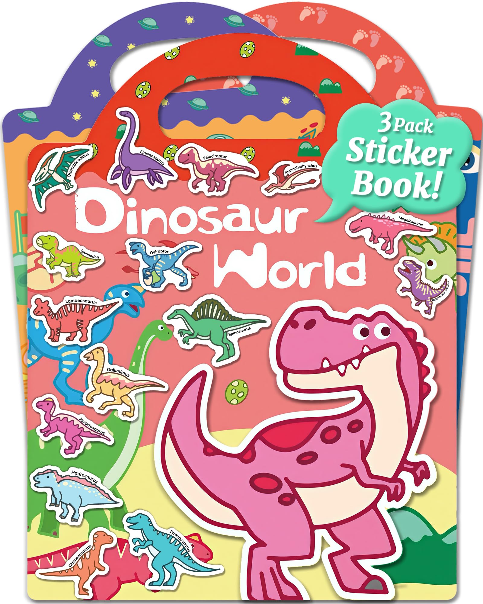 Benresive Reusable Sticker Books for Kids, Sticker Books for Toddlers, Toddler Travel Toys Activities Crafts Ages 3 and Up Birthday Gifts - Dinosaurs,