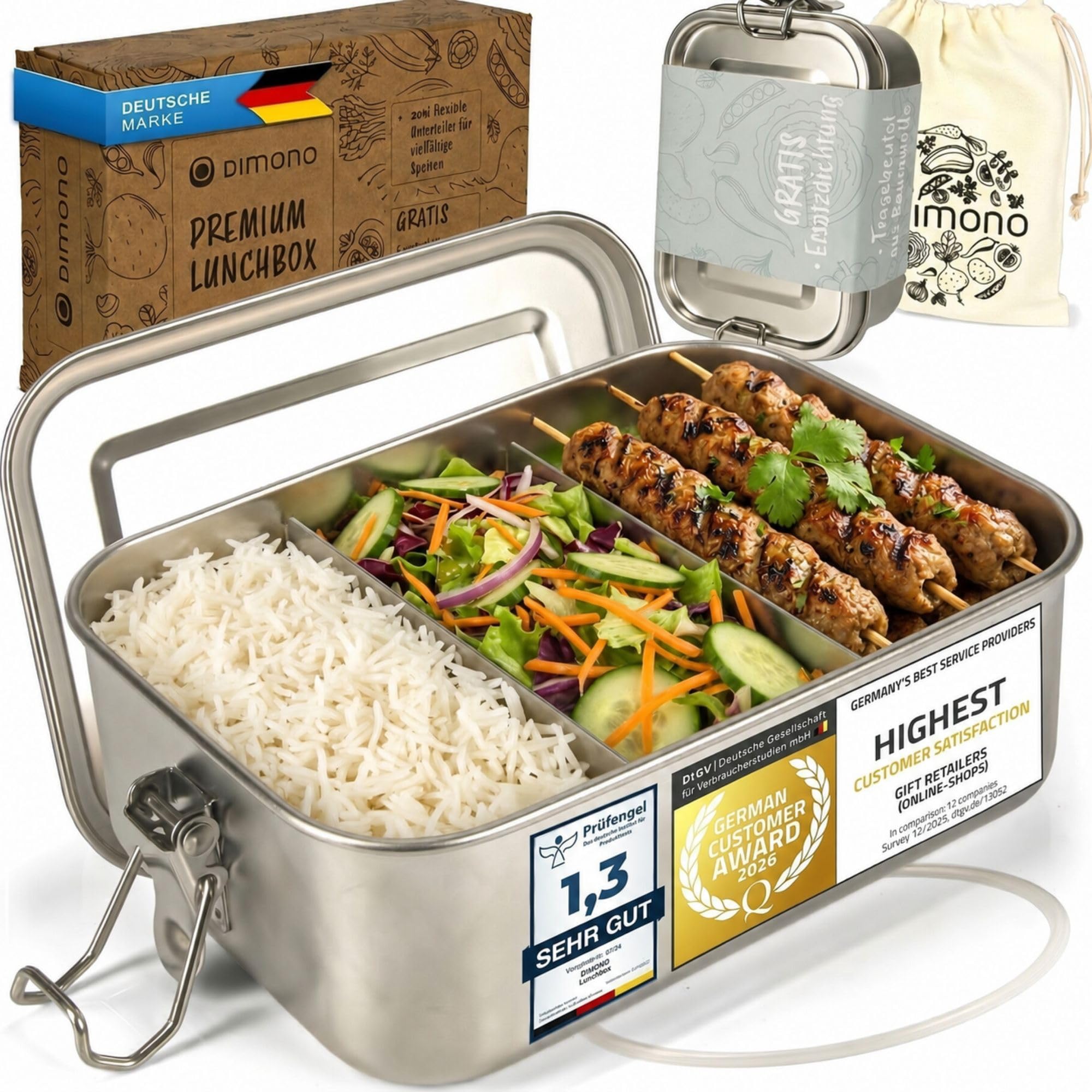Dimono® Stainless Steel Lunch Box – 2400 ml, Leak-Proof with Compartments
