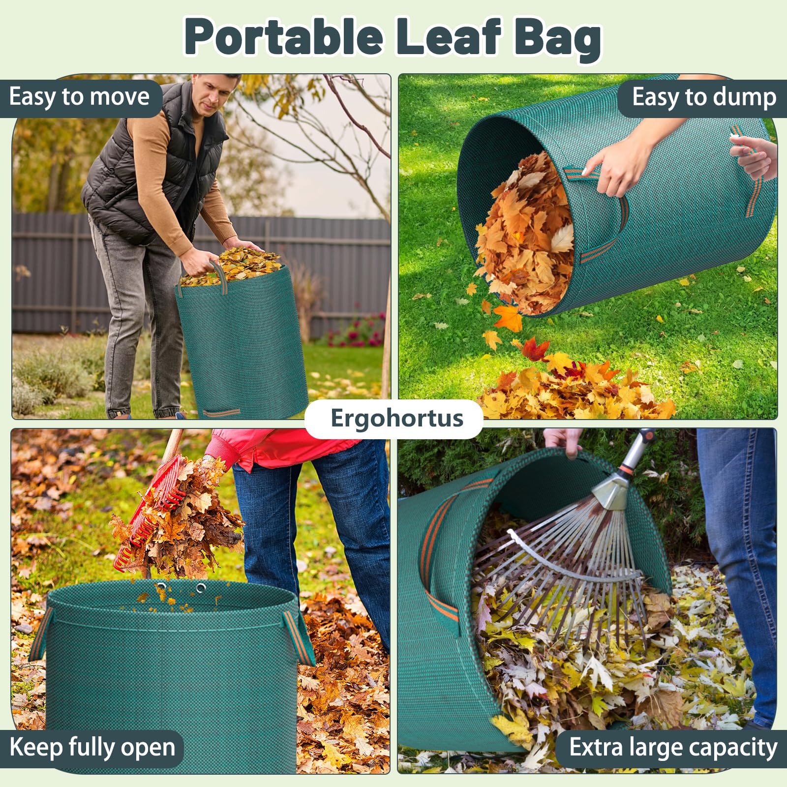 Garden Waste Bags Heavy Duty, 500L x 2 Reusable Garden Sacks with Handles, Industrial-Grade Fabric Recycling Garden Bags for Leaves, Trash, Debris, Garden Rubbish Bags Waterproof — view 5