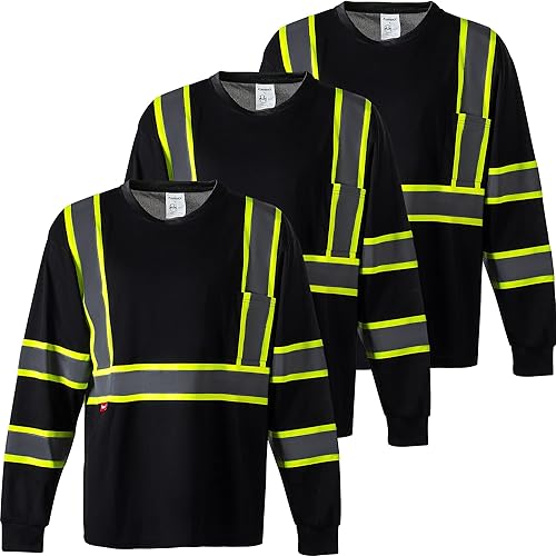 ProtectX Camisetas de seguridad reflectantes de manga larga resistentes para hombre, de alta visibilidad para construcción, clase 2-3 tipo R