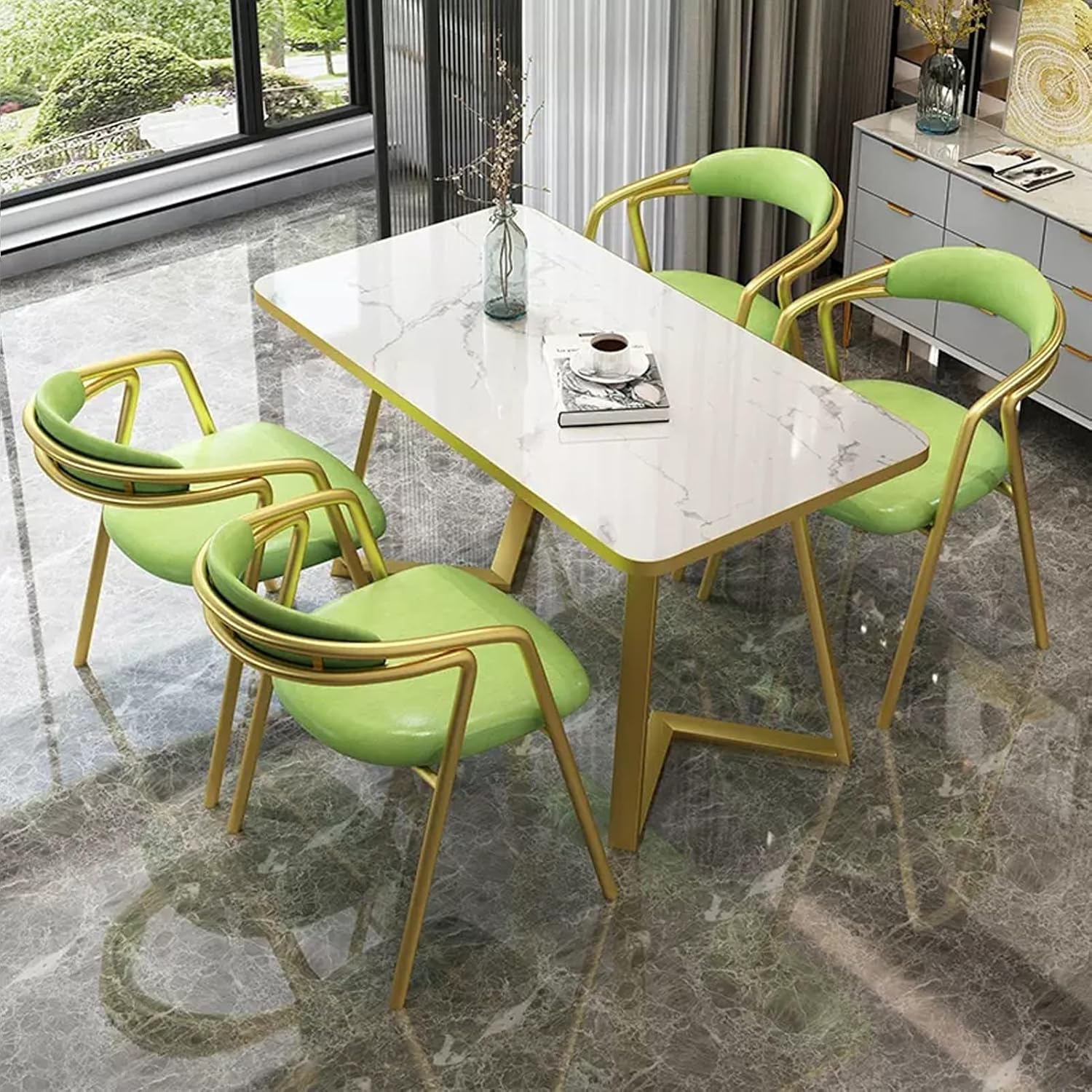 Office Reception Room Club Table and Chair Set, Conference Room Negotiation Table Sets, Small Conference Table, Dining Table Soft Backrest Seat, for Family Apartment (Brown One Size)