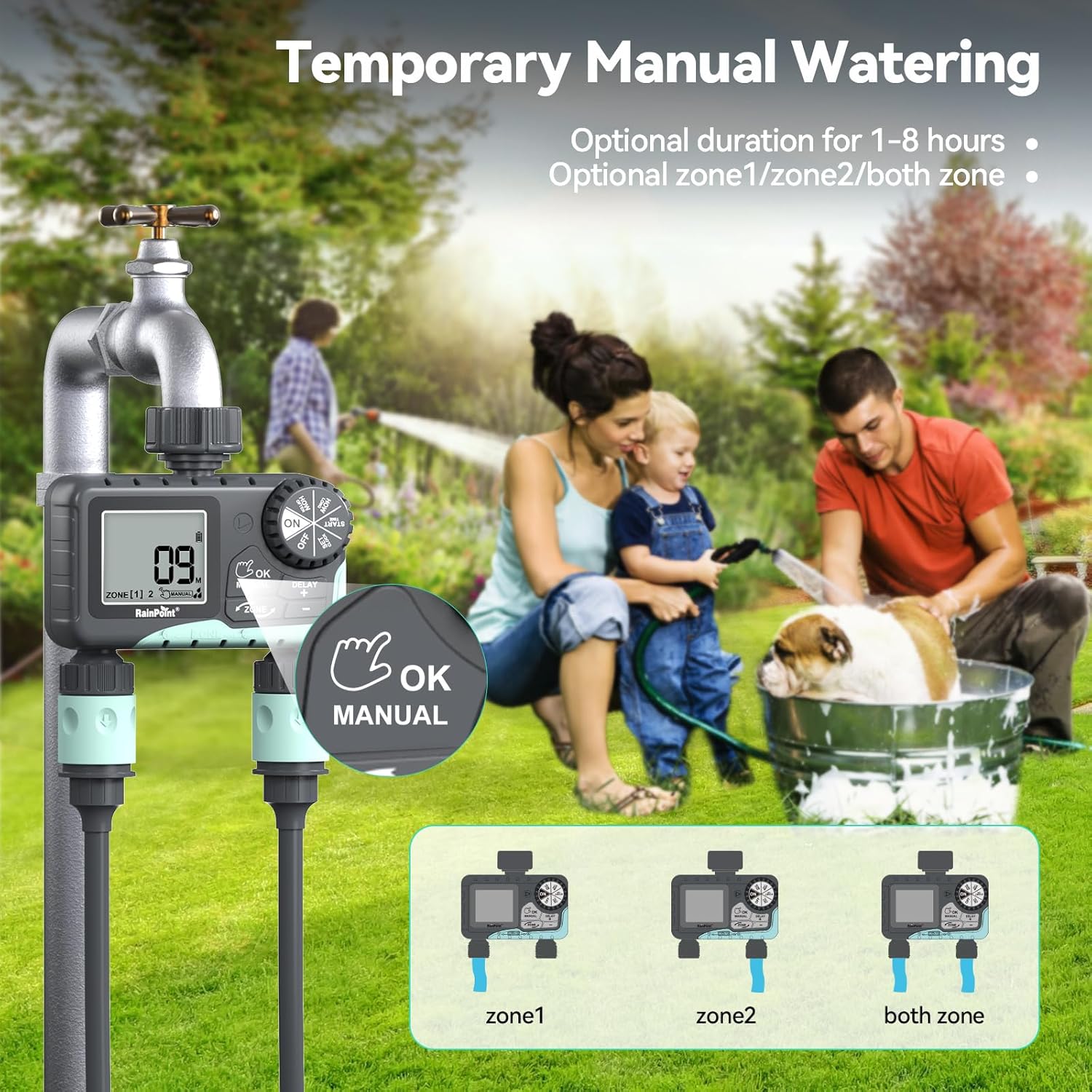 ตัวเลือกการรดน้ำด้วยตนเองสำหรับตัวตั้งเวลารดน้ำ RAINPOINT