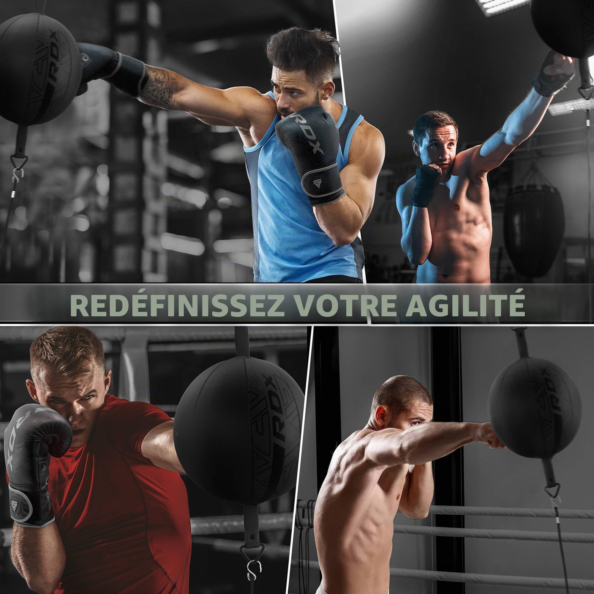 RDX Ballon de Vitesse Reflex 70CM avec Cordon élastique Extensible, Sac de Boxe Double Extrémité pour MMA Kickboxing Muay Thai