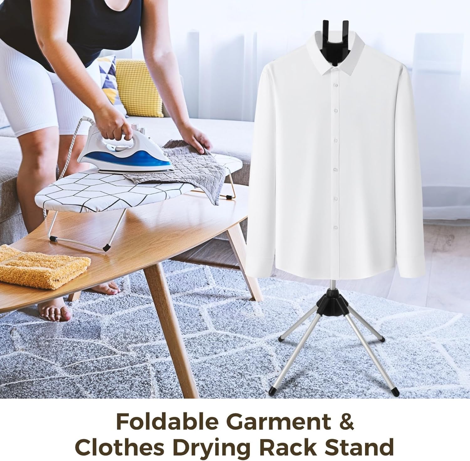 Clothes Steam Ironing Machine Accessories Bracket with 4-Leg, Foldable Clothes Stand, Adjustable Height, Telescopic Garment Drying Rack, Handheld Hanging Hanger Stand