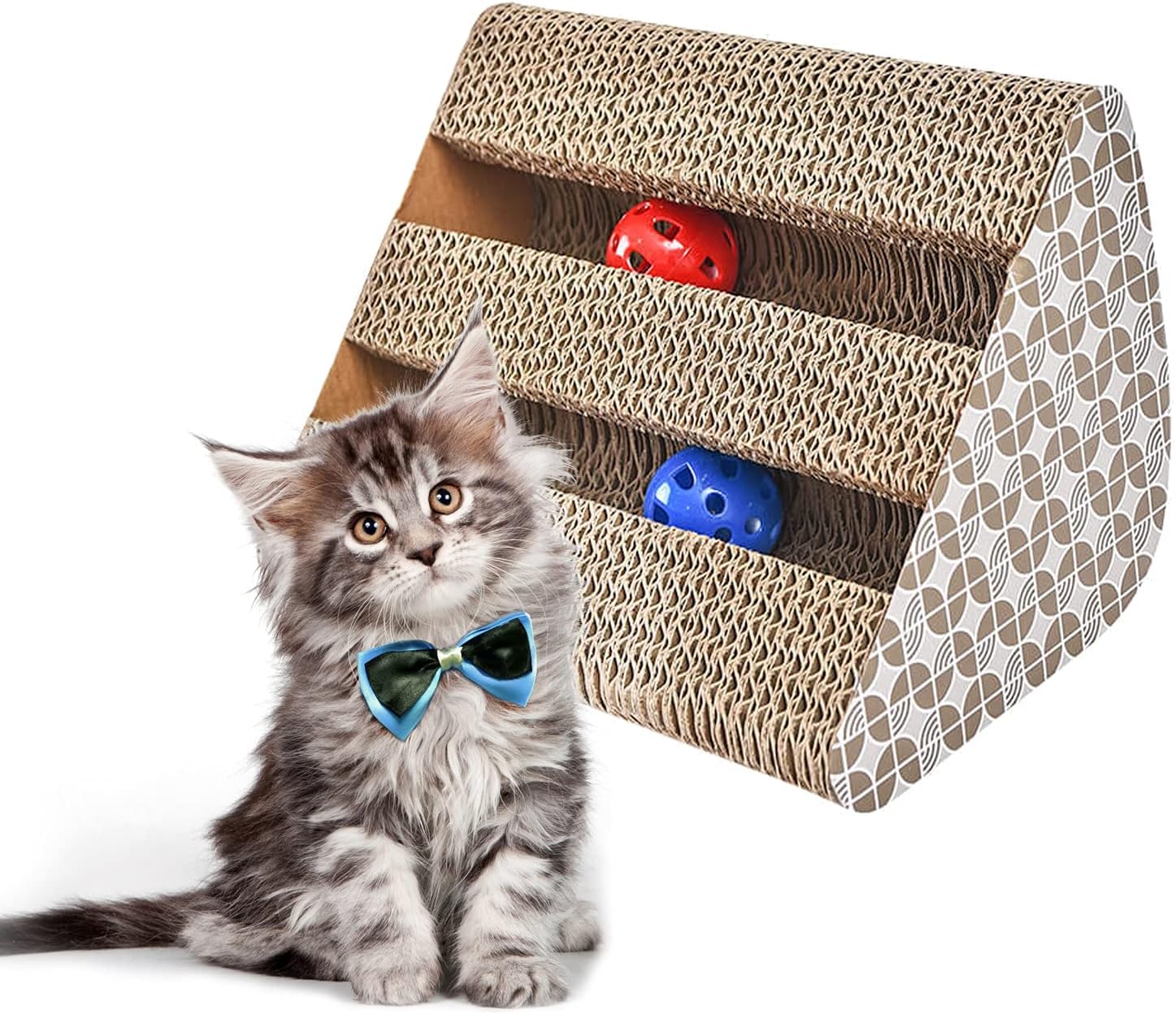 FORKALER Erya Cat Scratcher,Fun Pet Cat Scratching Post Cardboard,Grinding Cat Claw Toys with Bell Catnip (Triangle) Multiple Scratching Angles to Match Your Cat's Preference