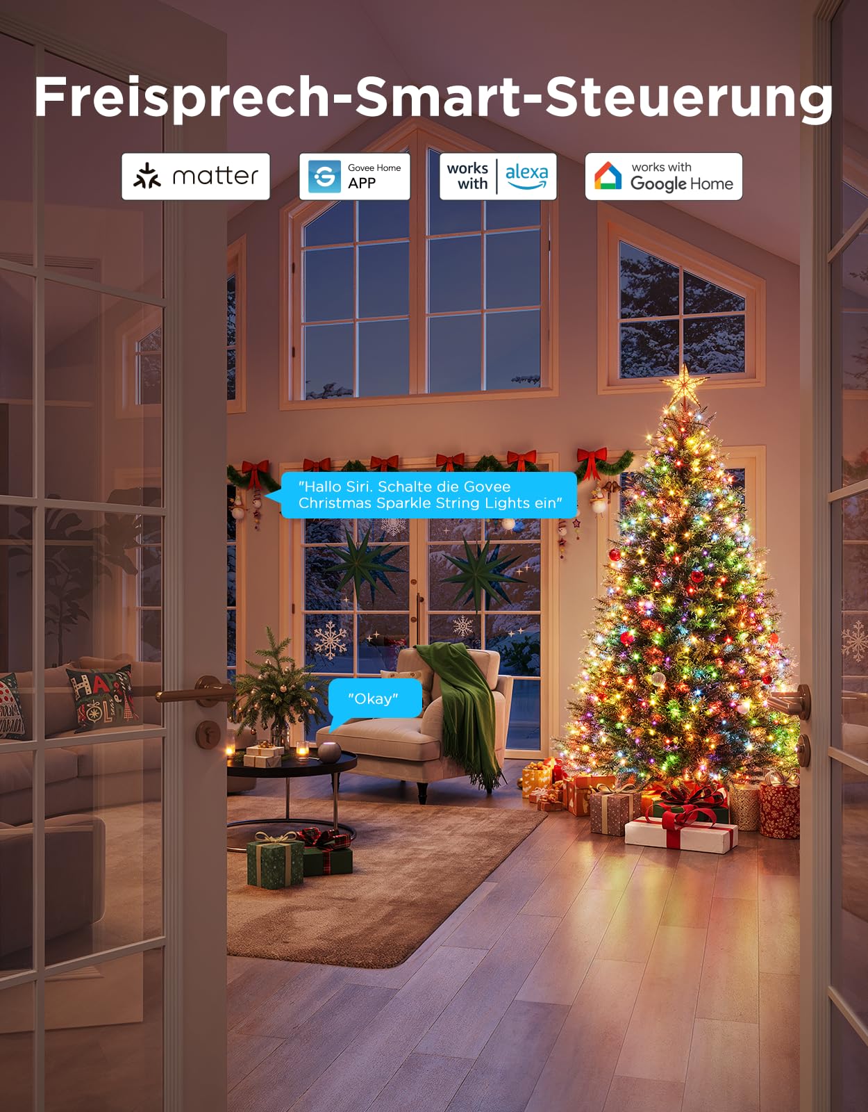 Govee Christmas Sparkle String Lights, Weihnachten Lichterkette für Innenräume, 20M RGBWIC-Leuchten mit 250 LEDs, 140+ Dynamische Szenenmodi für Weihnachtsdekorationen, APP-Steuerung mit Alexa