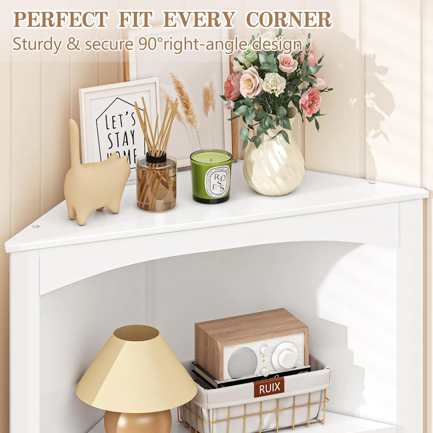 VECELO Tall Corner Cabinet, 68.8'' Storage Cabinet with Doors and Adjustable Shelves, for Living Room, Bathroom, Kitchen, White