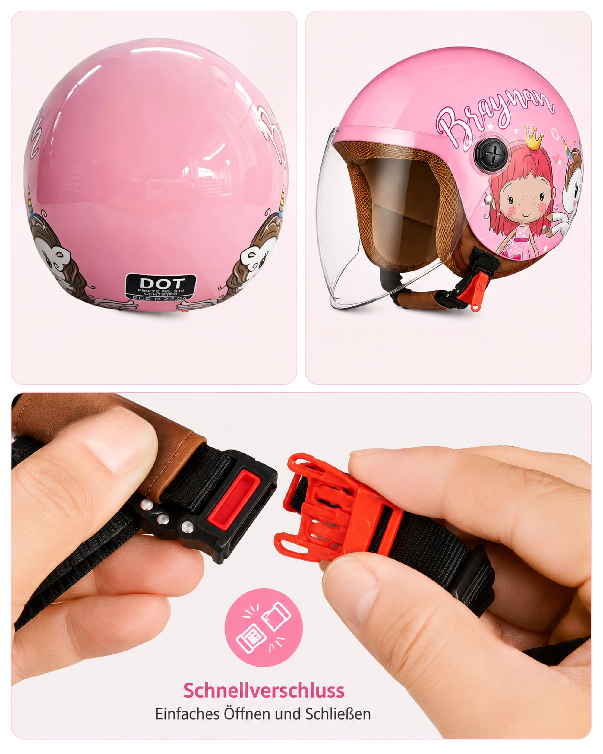 Dziecięcy kask motocyklowy z osłoną przeciwsłoneczną, dla dziewcząt, na skuter, chłopca, szybkie zapięcie, torba, 48-55 cm, dla dzieci w wieku 5-12 lat