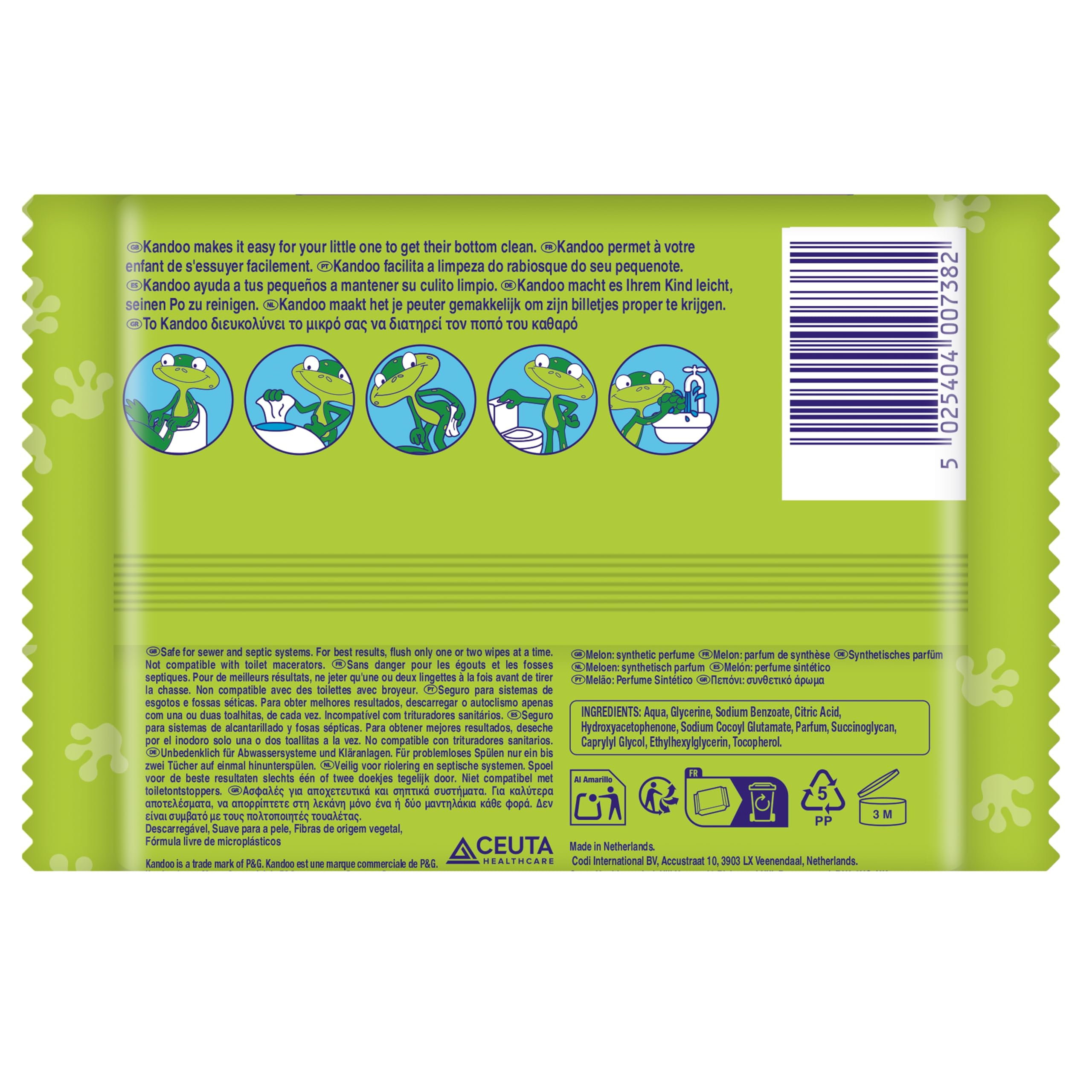 Kandoo - Lingettes Melon - Lingettes Humides Jetables Adaptées aux Enfants - Douceur Extrême - Efficacité Supérieure - Testées sous Contrôle Dermatologique - 1 Pack de 60 Lingettes