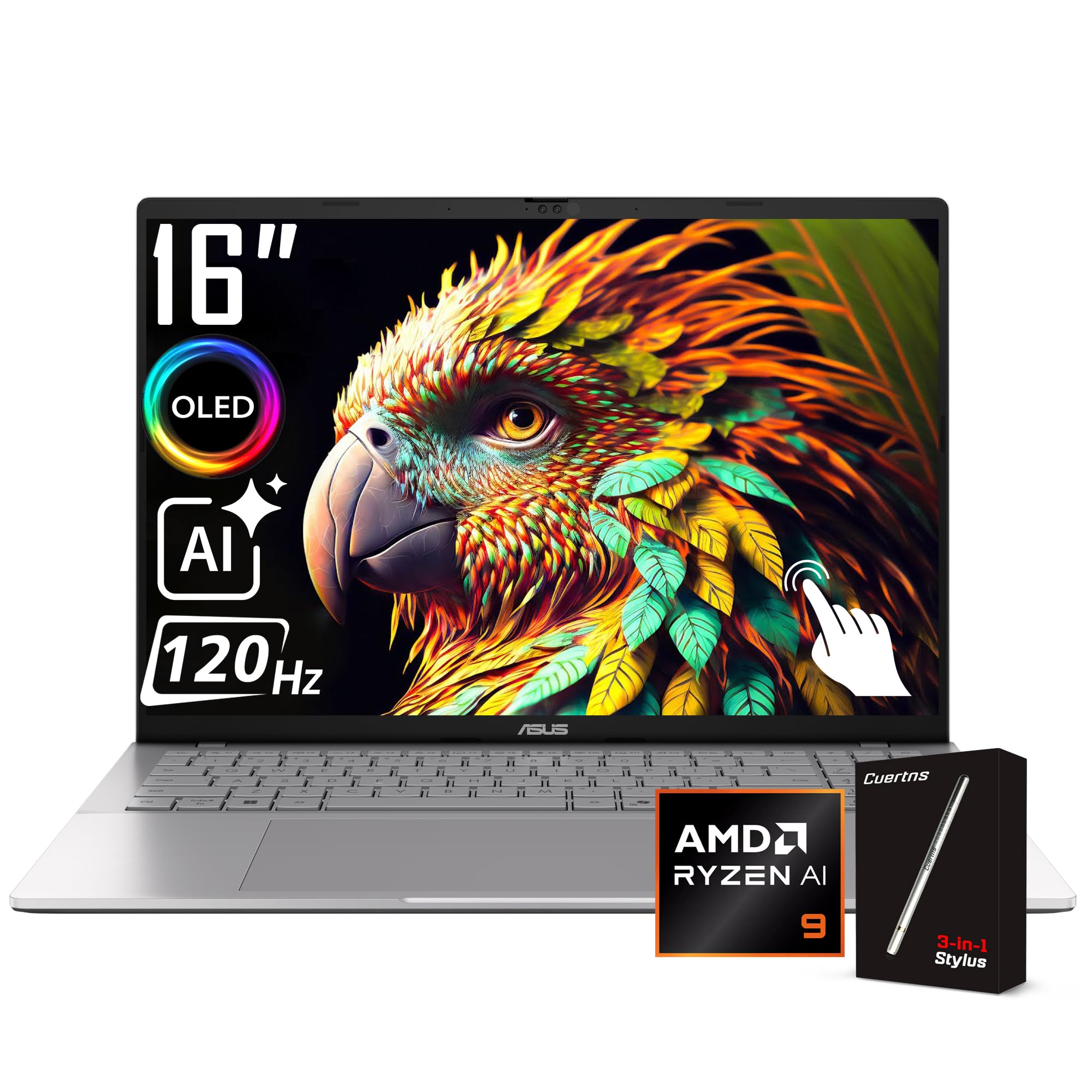 ASUS Vivobook S16 AI Business Laptop, 16" 120Hz FHD+ Touchscreen, AMD Ryzen AI 9 465(>i9-13900H), Backlit Keyboard, FHD IR Webcam, Dolby Atmos, Stylus, Windows 11 Pro, Silver(32GB DDR5 RAM | 2TB SSD)