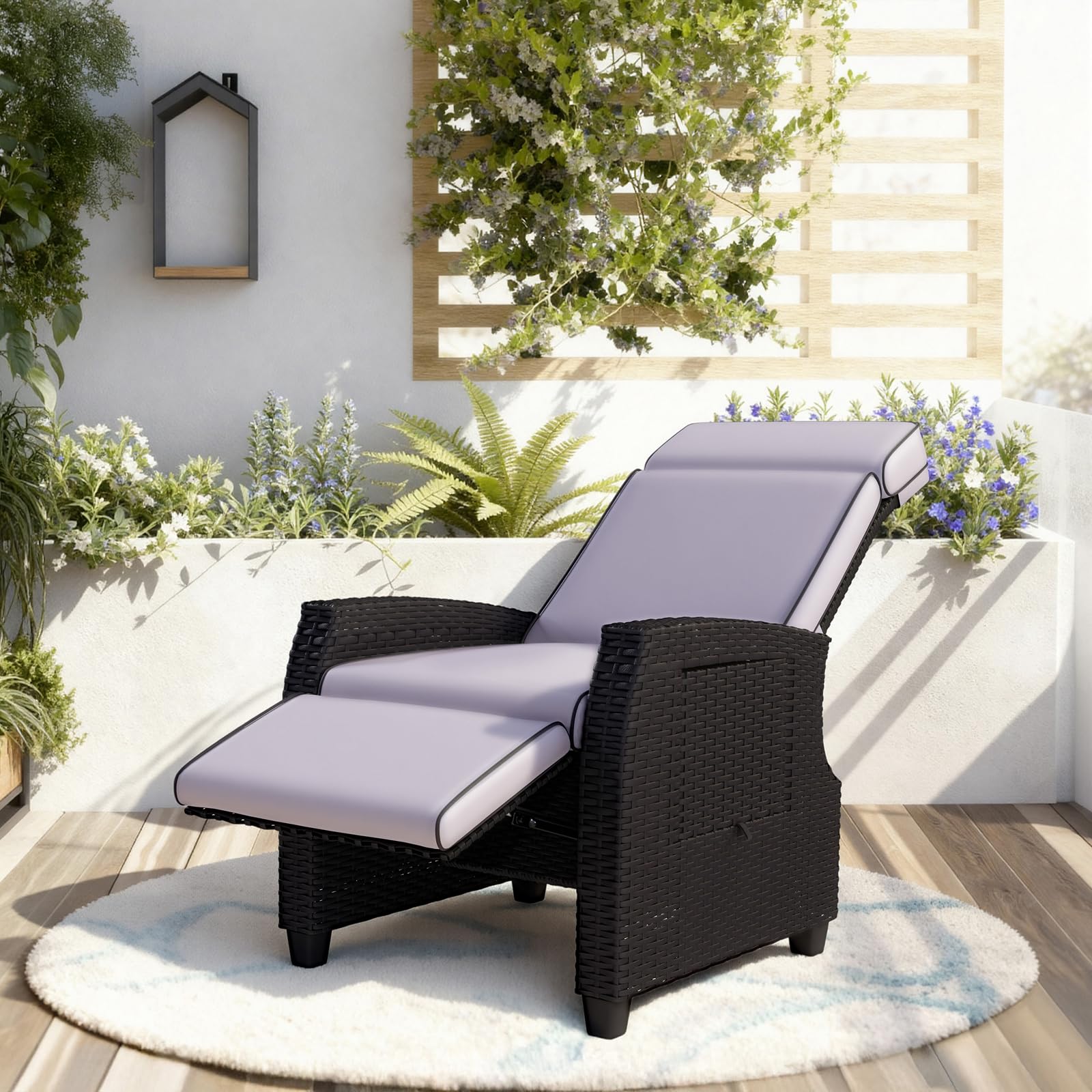 Fauteuil Relax de Jardin avec Dossier Réglable et Table Latérale | Rotin PE résistant aux UV, cadre en aluminium, coussins déhoussables, idéal jardin et terrasse