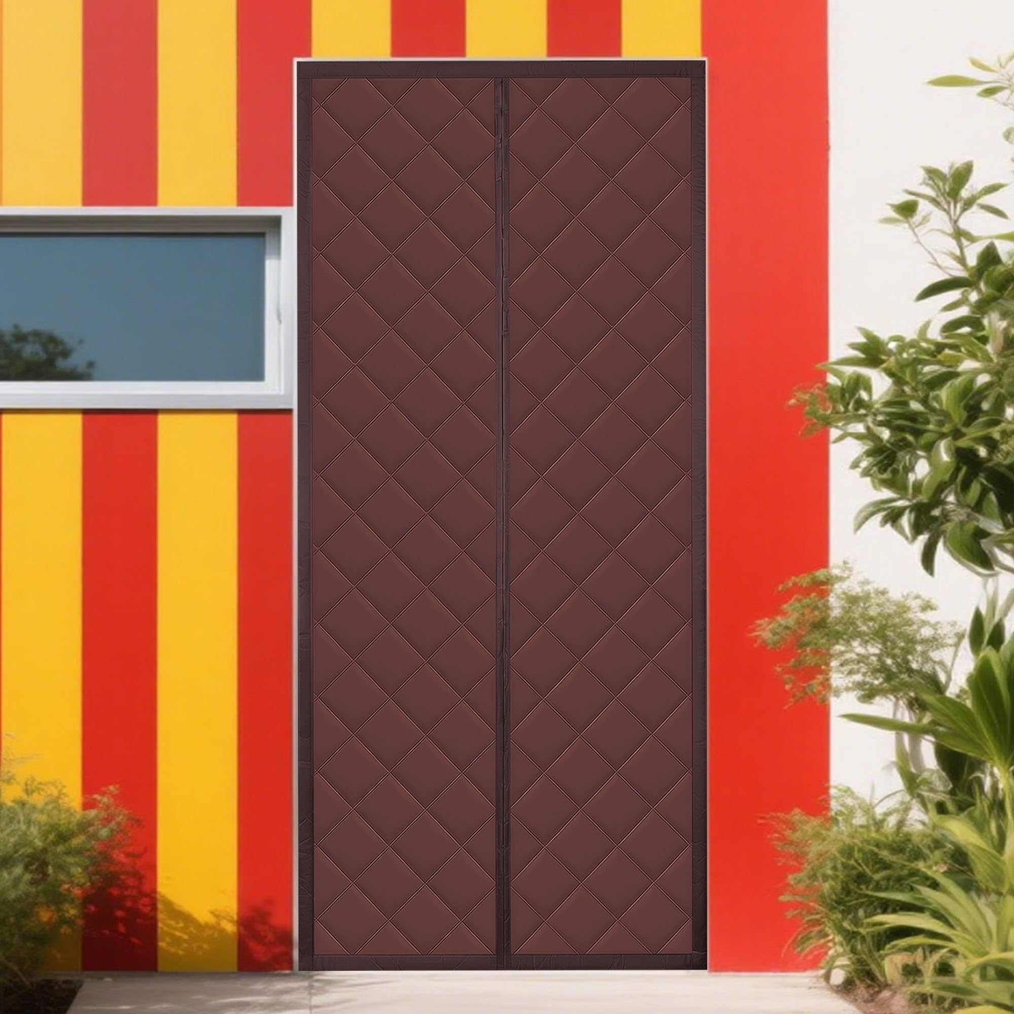Thermique 117 x 289 cm Intérieur & Extérieur Protection Froid Porte Hiver Tissu Imperméable Agt Chill Marron Économie d'énergie Boudin de courant