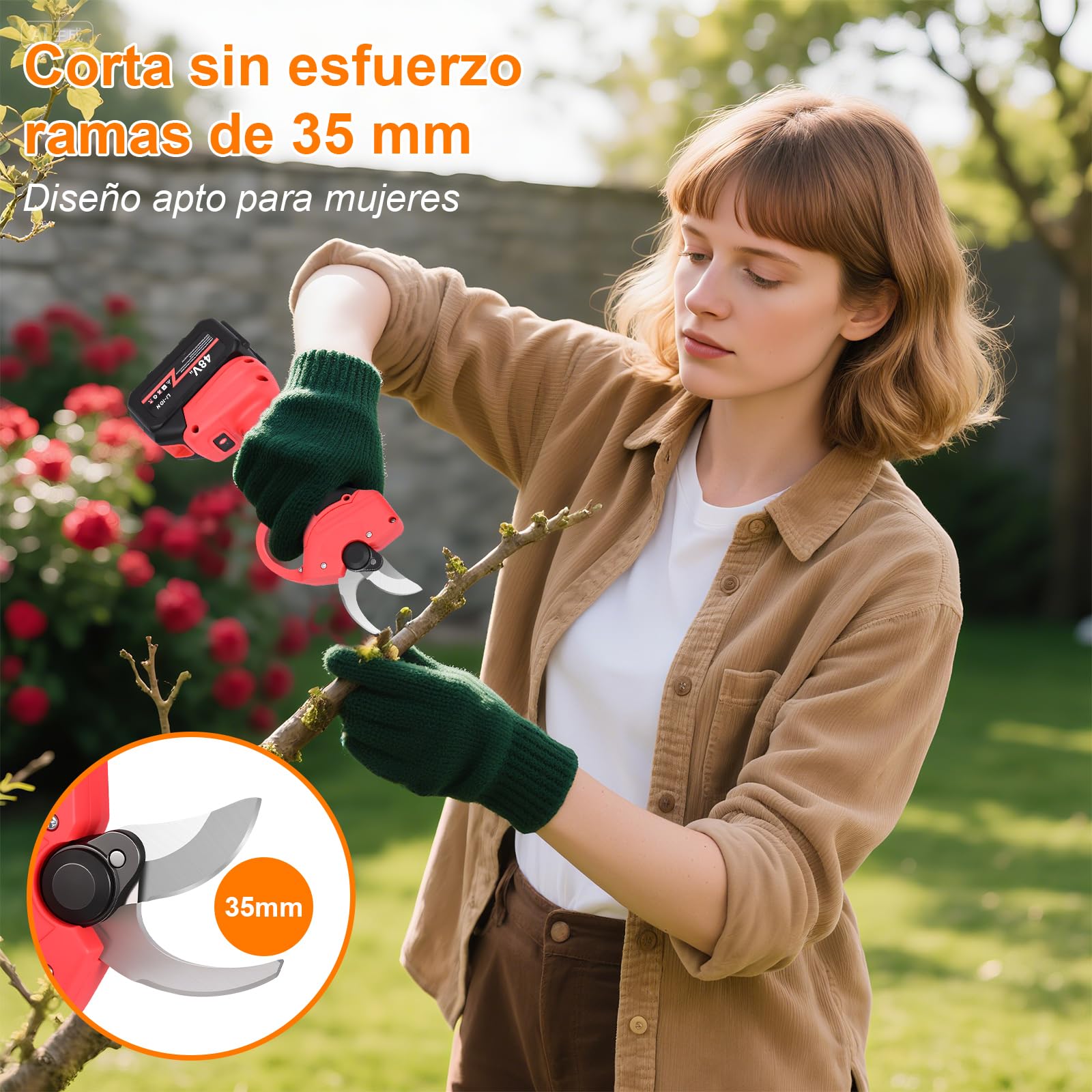Tijeras de Podar Eléctricas, GuKKK 35mm Potentes Tijeras de Podar con 2 x 2000mAh Baterías, Cesoie elettriche senza fili, Secatore Elettrico, 3 Ah Cesoie Elettriche per potatura giardinaggio e vigneto
