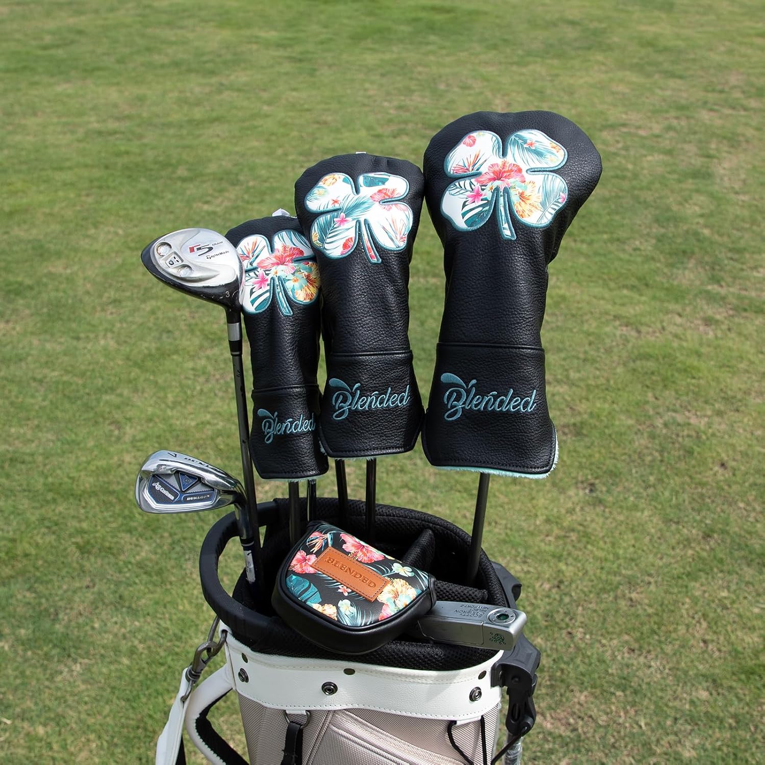 Golf Club Covers White Lucky Clover Golf Head Covers Driver Covers Fariway Wood Headcover Hybrid Covers Leather Golf Headcover with Number Tag for All Brand