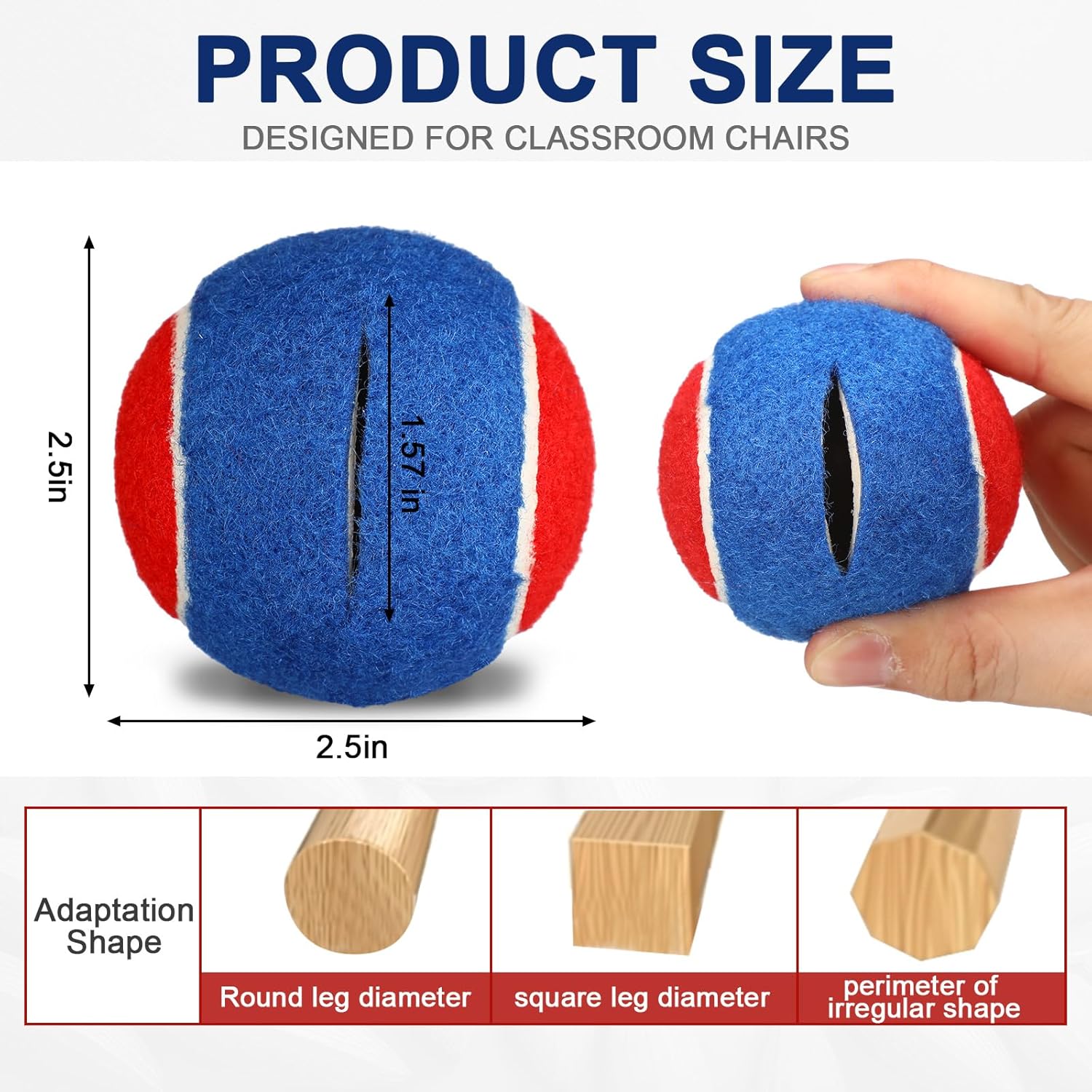 Chunful 32 Pcs Chair Leg Tennis Balls Floor Protectors Precut Tennis Ball Bulk for Classroom Chairs Desks Leg Covers Quiet Sliders Prevent Furniture Floor Scuff Scratch Desks Foot Caps Pads(Blue Red)