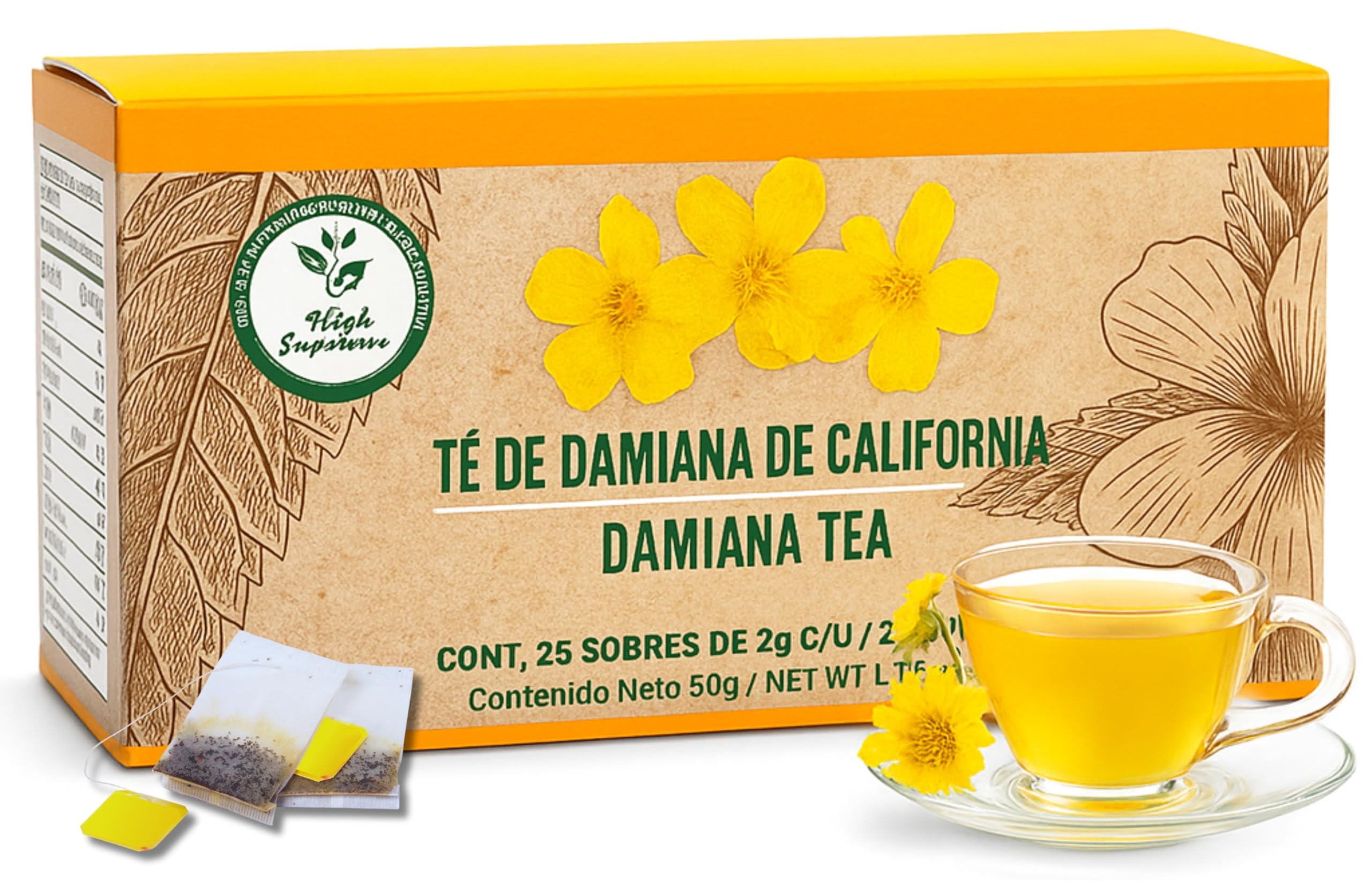 Damiana Herbal Tea – 100% Turnera diffusa – 25 Tea Bags – Natural Caffeine-Free Infusion – Traditional Herbal Beverage – Té de Damiana de California –