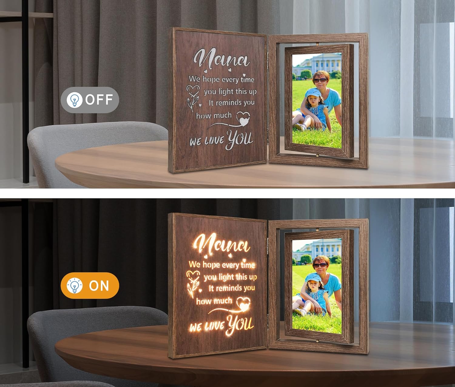 EYITUPC Nana Picture Frame – Light-Up Wooden Rotating Photo Frame, Holds Two 4x6 Photos, Perfect Nana Gifts from Grandkids for Birthday or Mother's Day