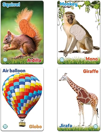 Miniatura 5 de My Touch and Feel - Tarjetas de flash sensoriales de doble cara con imagen bilingüe en inglés para bebés, niños pequeños, niños, aprender animales,