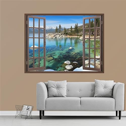 Miniatura 3 de IDEA4WALL Murales de pared para dormitorio, ventana falsa, playa, marrón, papel tapiz extraíble, calcomanías de pared para despegar y pegar, 24 x 32