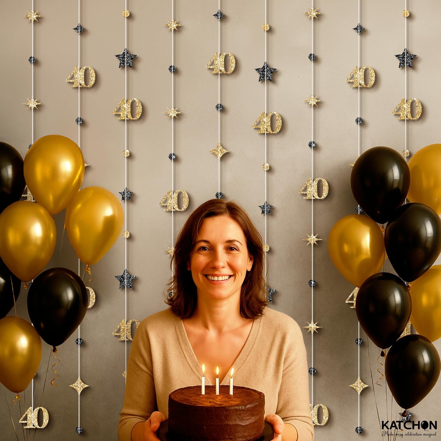 KatchOn, Gold 40th Birthday Decorations - 9 String 40th Bday Garland, 6 Feet | No DIY 40 Party Hanging Streamer | Over The Hill 40th Birthday Decorations for Men, Women | 40th Anniversary Decorations - Image 6