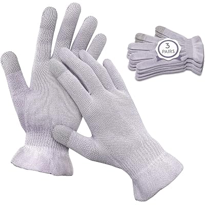 MIG4U Moisturizing Beauty Gloves Touchscreen Overnight Sleeping Glove for Women Dry Hands, Nighttime Lotion, Eczema, SPA, Cosmetic Treatment, Grey Purple 3 Pairs Size s/m