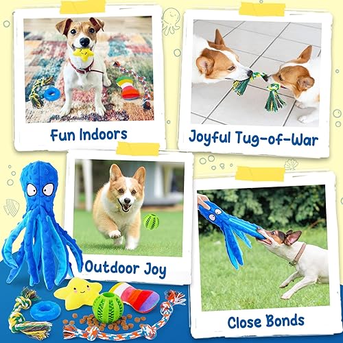 Miniatura 6 de KIPRITII Paquete de 9 juguetes interactivos para cachorros para perros pequeños, juguete chirriante en forma de pulpo, lindo peluche y juguetes