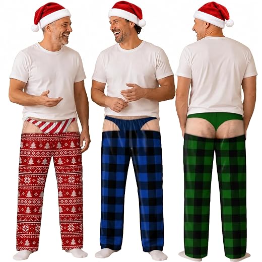 Custom Funny Pajama Pants for Men Butt Print Christmas Loungewear