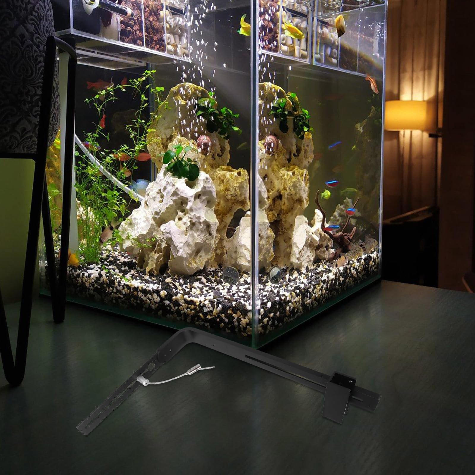 Aquarium Lampenständer Verstellbar aus Aluminiumlegierung Schwarz