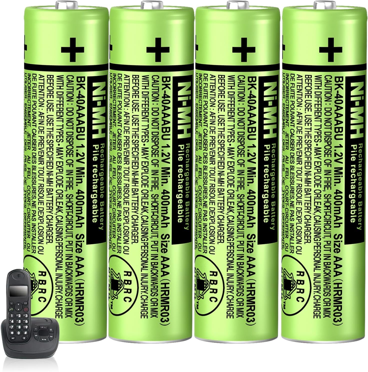 BK-40AAABU NIMH AAA Rechargeable Batteries 1.2V 400mah 4-Pack NIMH AAA Battery for Panasonic Cordless Phones, Remote Controls, Electronics
