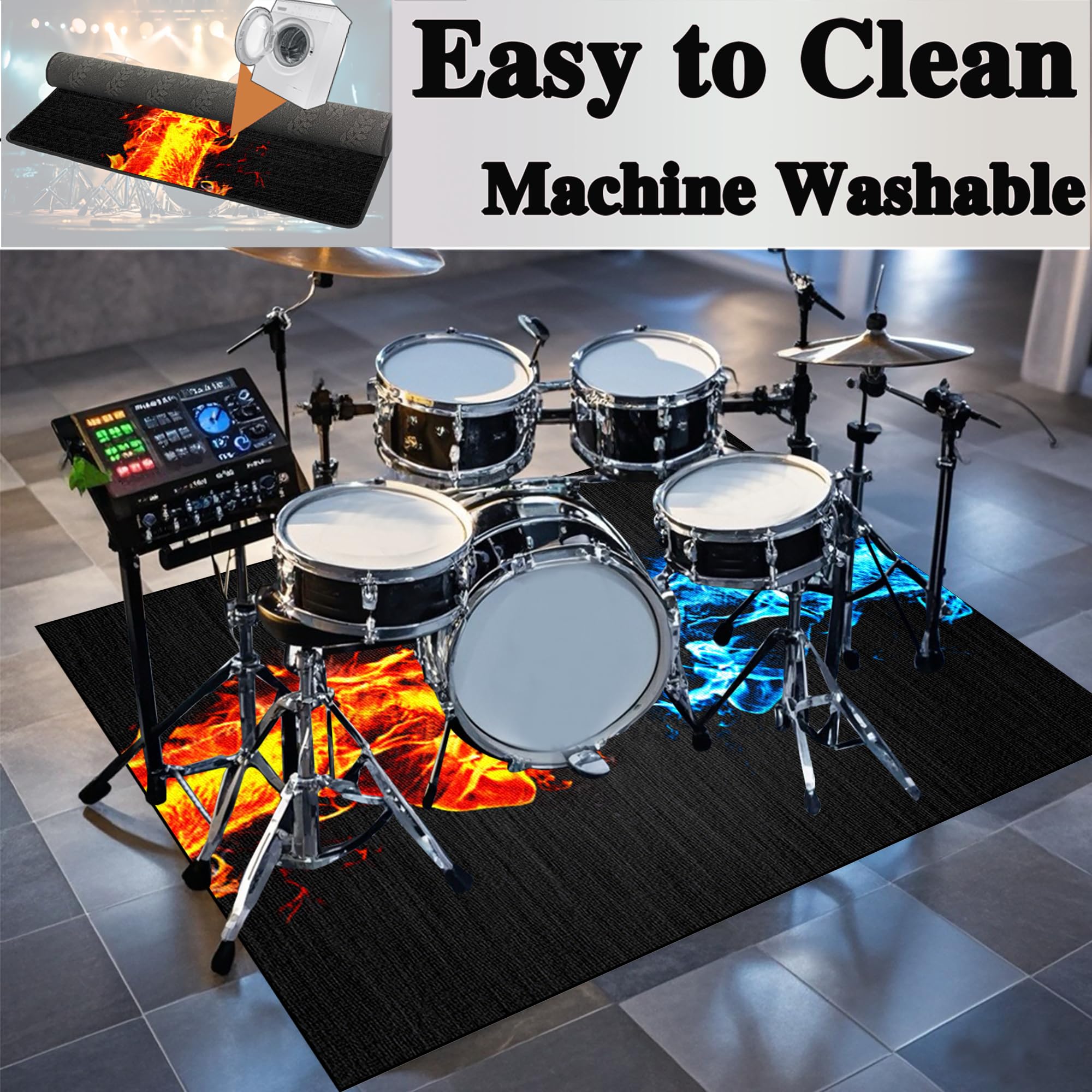 Tapis de Batterie électronique Tapis de Tambour Insonorisé Tapis Antidérapants Tapis d'absorption des Vibrations Accessoires de Batterie Tapis de Sol pour Instruments de Musique 120 x 80 cm
