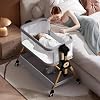 3 in 1 Baby Bassinet, Bedside Crib with Lockable Wheels, Waterproof Mattress, 6 Adjustable Heights, Portable Bassinet, Bedside Sleeper, Newborn