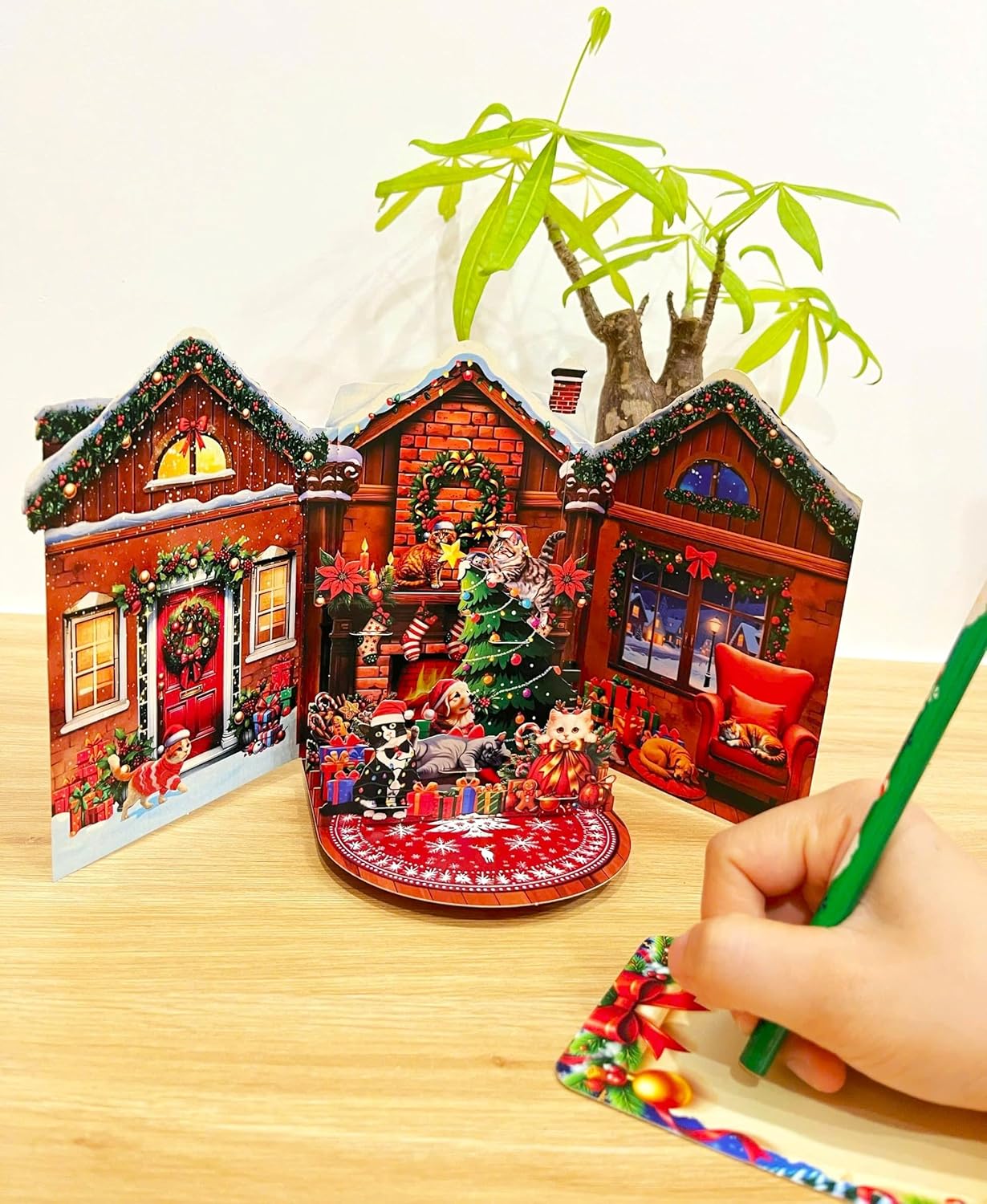 Cat Christmas Cards, Fireplace Pop Up Christmas Card, Xmas 3D Greeting Holiday Card for Cat Lovers, Happy Funny Fireplace Holiday Cards for Kids Mom Mother Women Wife Friends - Image 8