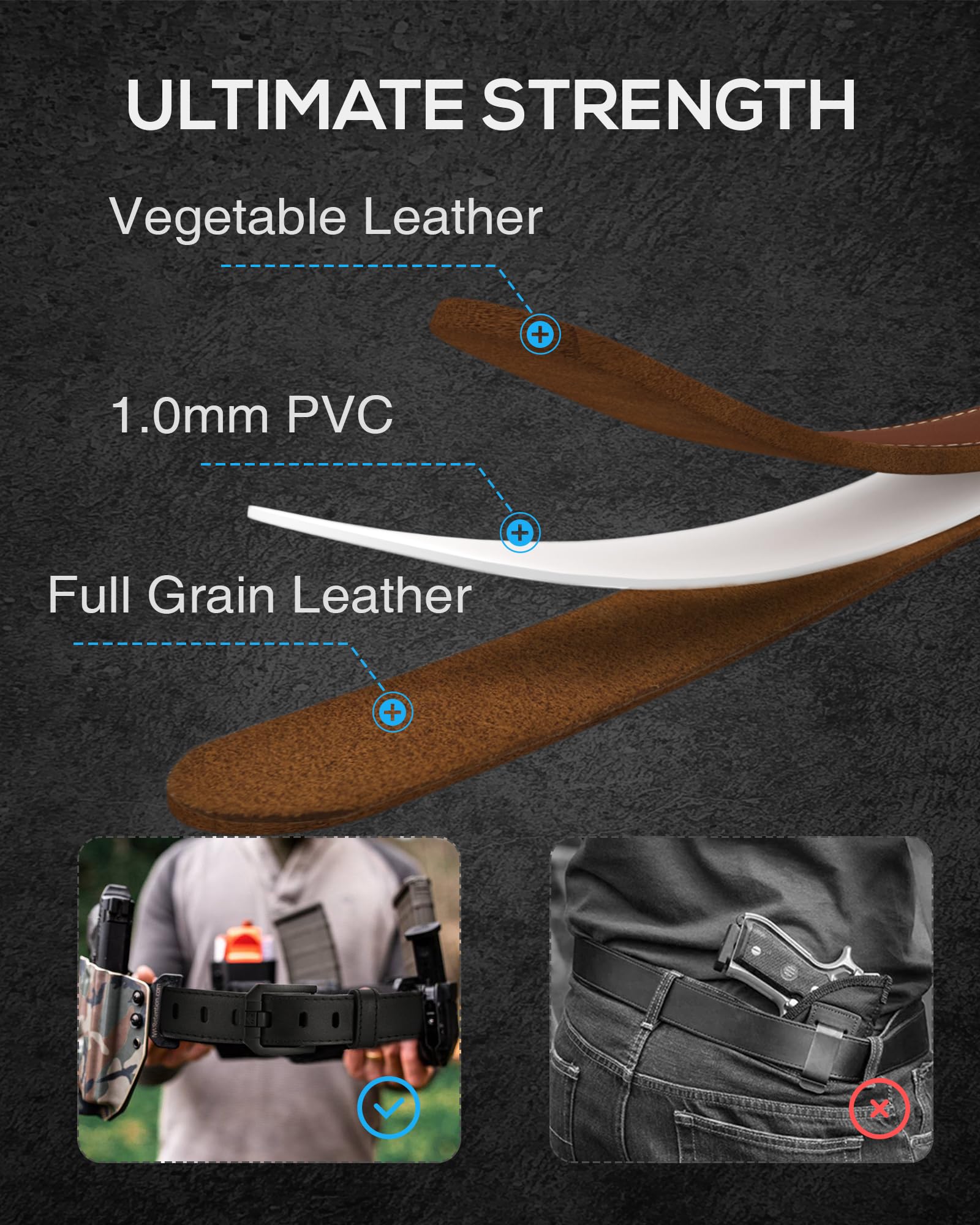 YOETEY Genuine Leather Gun Belt for Men Concealed Carry - 1.5