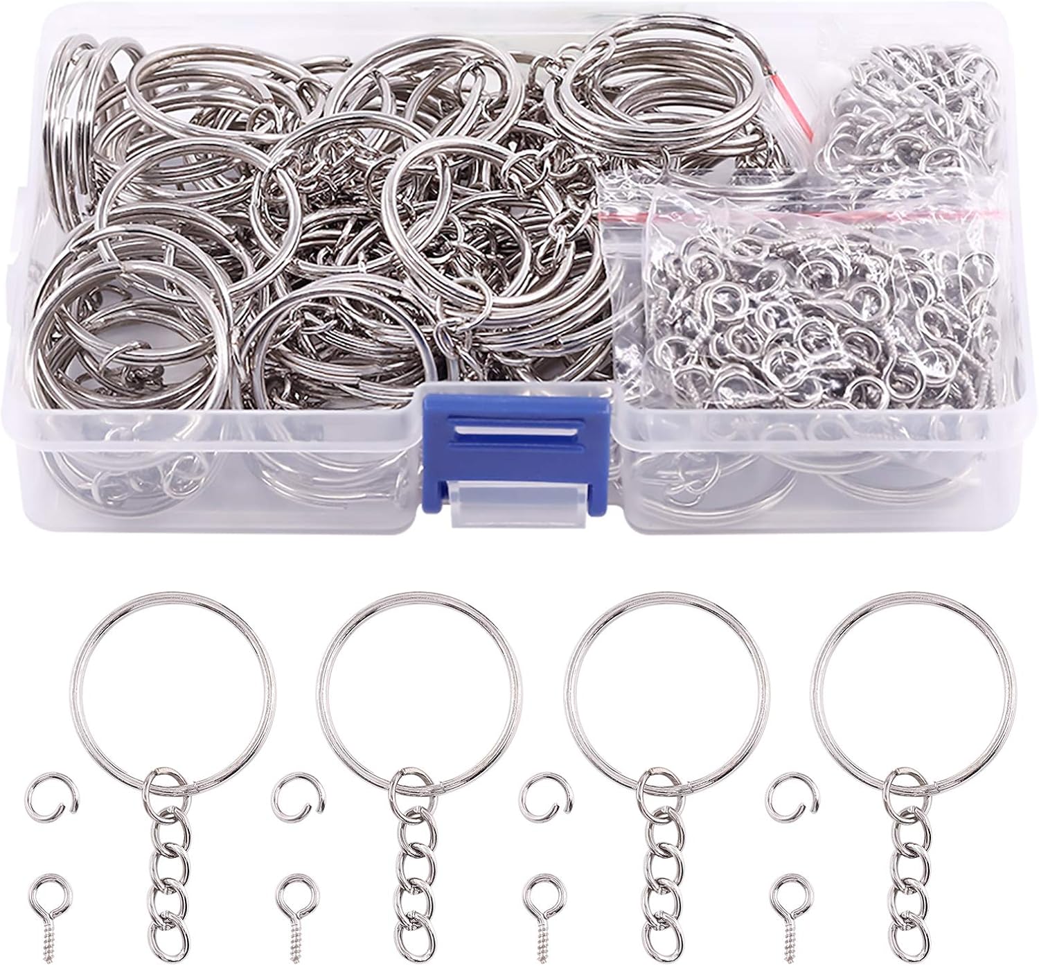 Swpeet 450Pcs 3/5" 15mm Gun-Black Key Chain Rings Kit, Including 150Pcs Keychain Rings with Chain and 150Pcs Jump Ring with 150Pcs Screw Eye Pins Bulk for Jewelry Findings Making (15mm, Gun-Black)