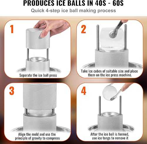 Miniatura 3 de VEVOR Kit de prensa de bolas de hielo, prensa de hielo de aluminio de aviación con molde de bloque de hielo, alfombrilla grande, pinzas, bandeja de