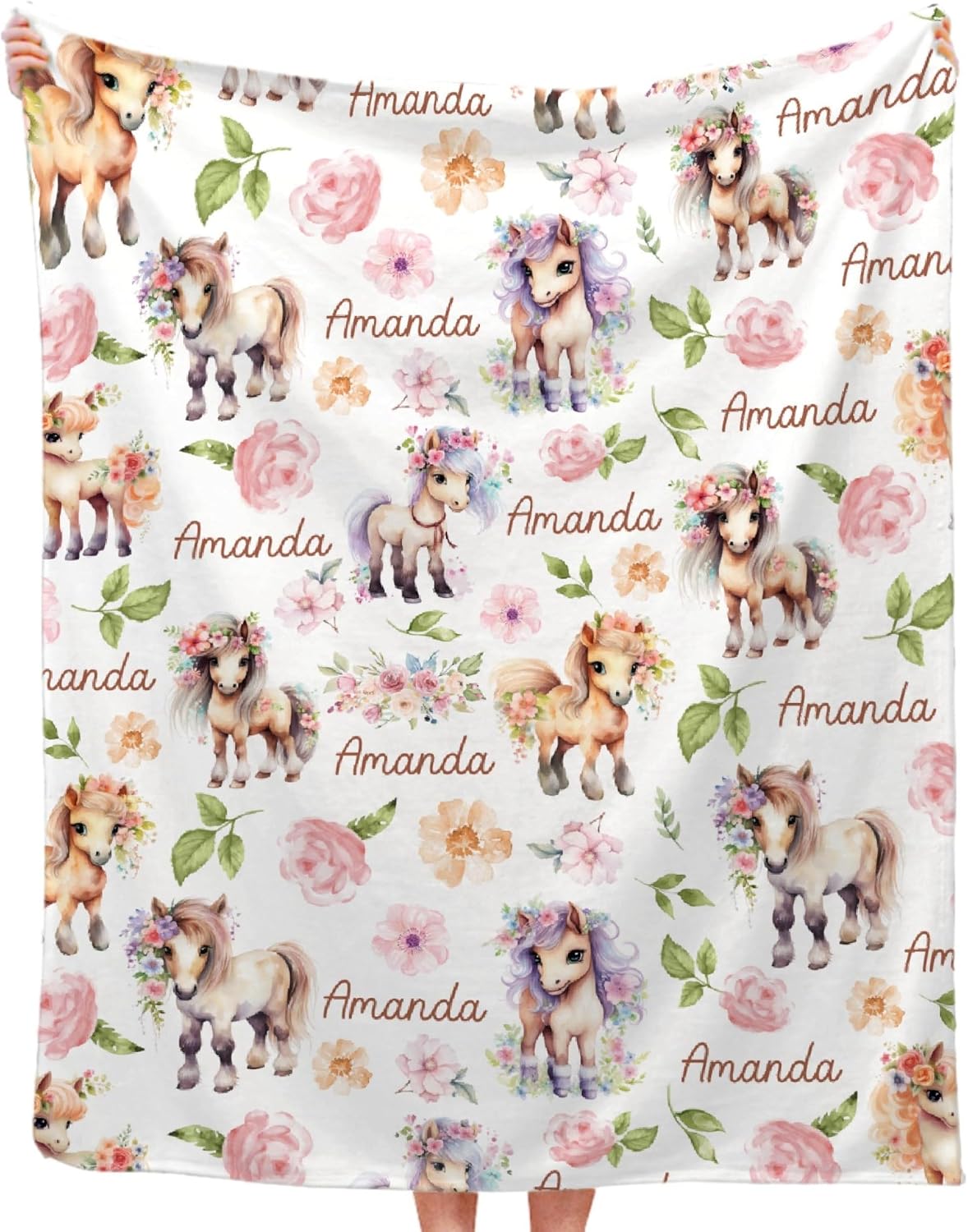 Personalized Sunflower Horse Blanket Gifts Custom Name Blanket Super Soft Lightweight Flannel Blankets Throw for Kids Adult, Suitable for Couch Sofa Bed Travel All Seasons 50"x60" for Teen