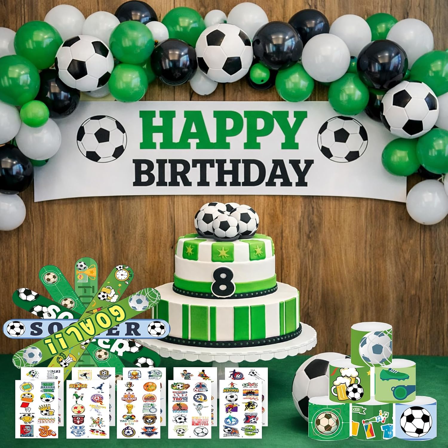 124PCS Soccer Party Favors, 24 Slap Bracelets & 100 Temporary Tattoos