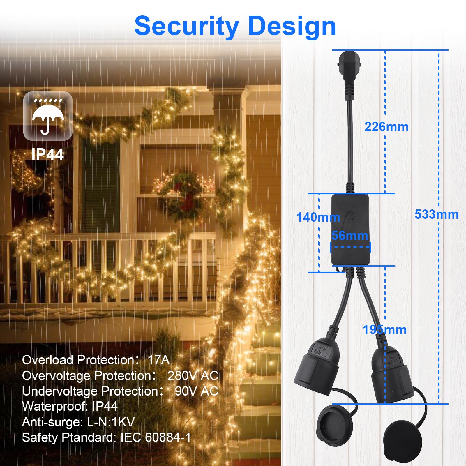 ANTELA Prise Connectée IP44 Extérieure Étanche, 2 Sorties, 16A | Suivi de Consommation, compatible avec Alexa Google Home, Smart Life APP, Minuteur