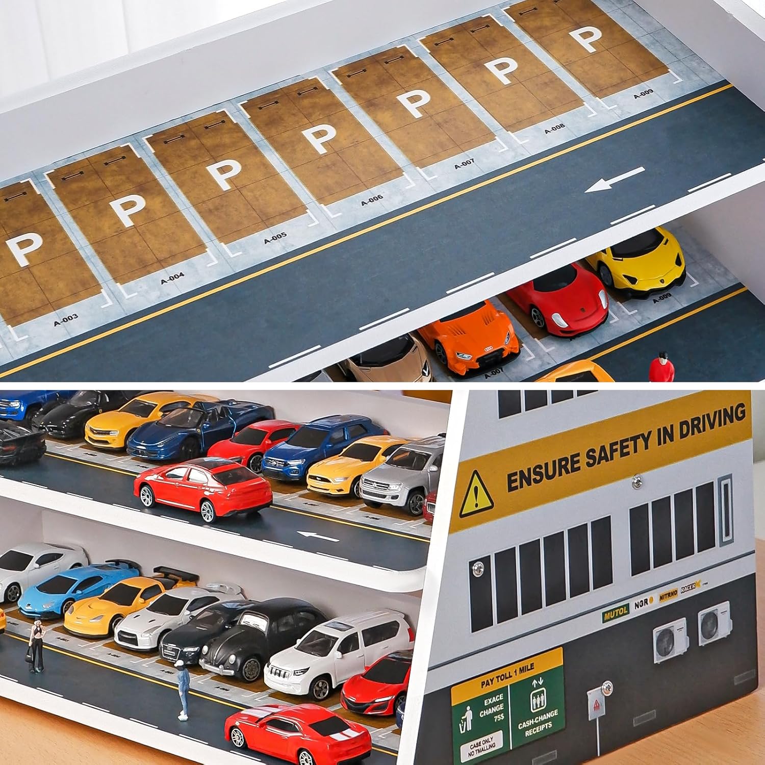 Kivmcds 1/64 Hot Die Cast Wheel Display Case，Five-Tier Stepped car Model Display Stand，Toy Car Storage Display Rack（Parking Lot Scene）