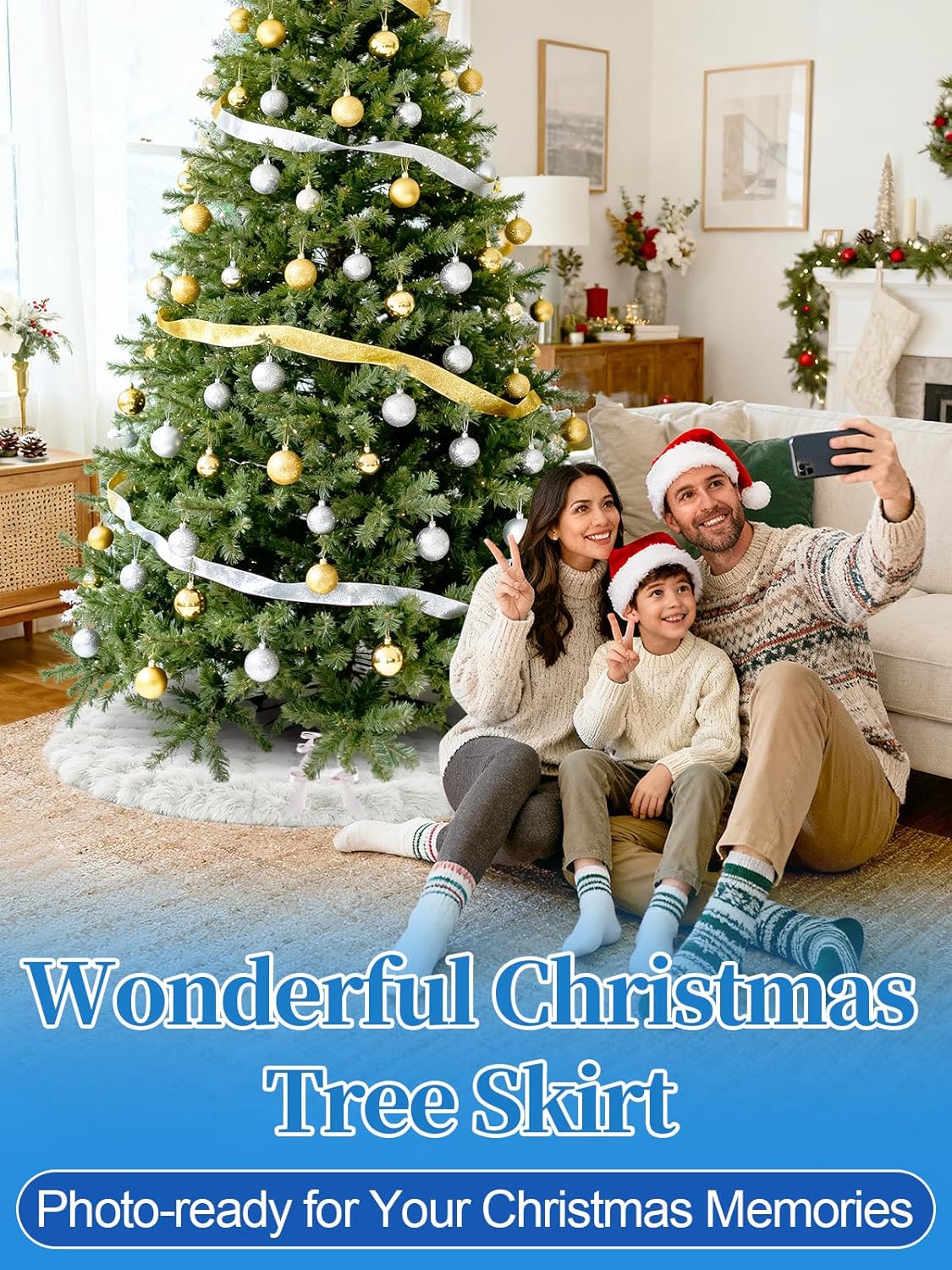 60in Large Faux Fur Christmas Tree Skirt - White Rug for Christmas Tree Decorations, Soft Plush Trees Base Cover Area Home Decor