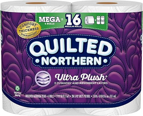 Quilted Northern Papel higiénico ultra afelpado, 4 megarrollos  16 rollos regulares, papel de baño de 3 capas