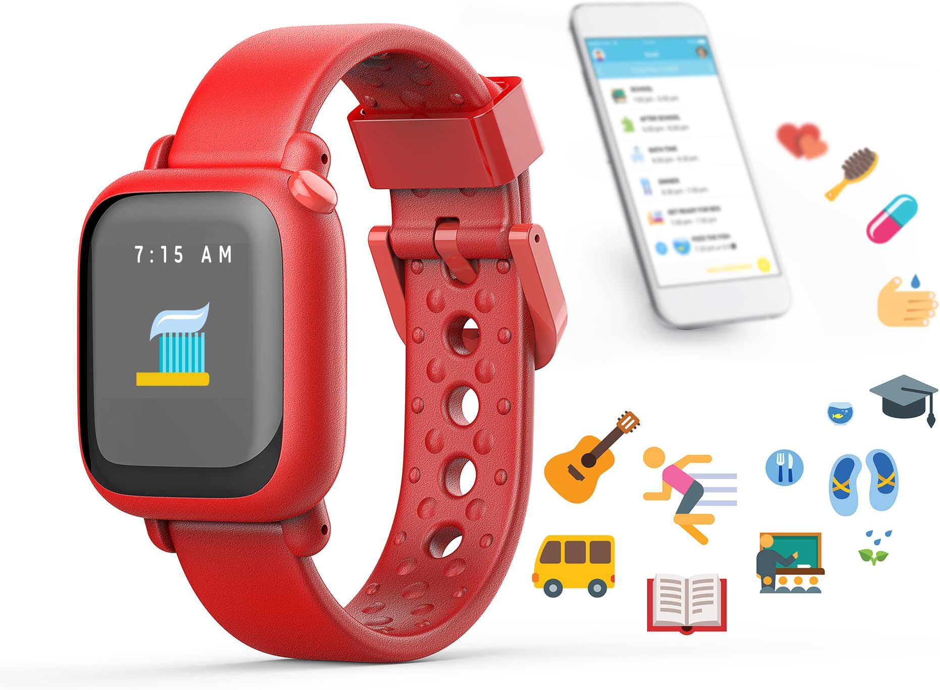 Octopus By Joy - First Icon-Based Smartwatch For Kids - Makes chores and daily activities fun for boys and girls (Red)