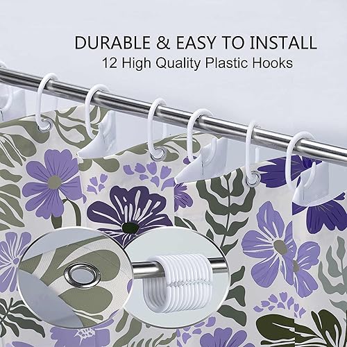 Miniatura 7 de Cortina de ducha botánica floral bohemia, bonita cortina de baño abstracta de mediados de siglo, flores modernas de mediados de siglo, primavera y