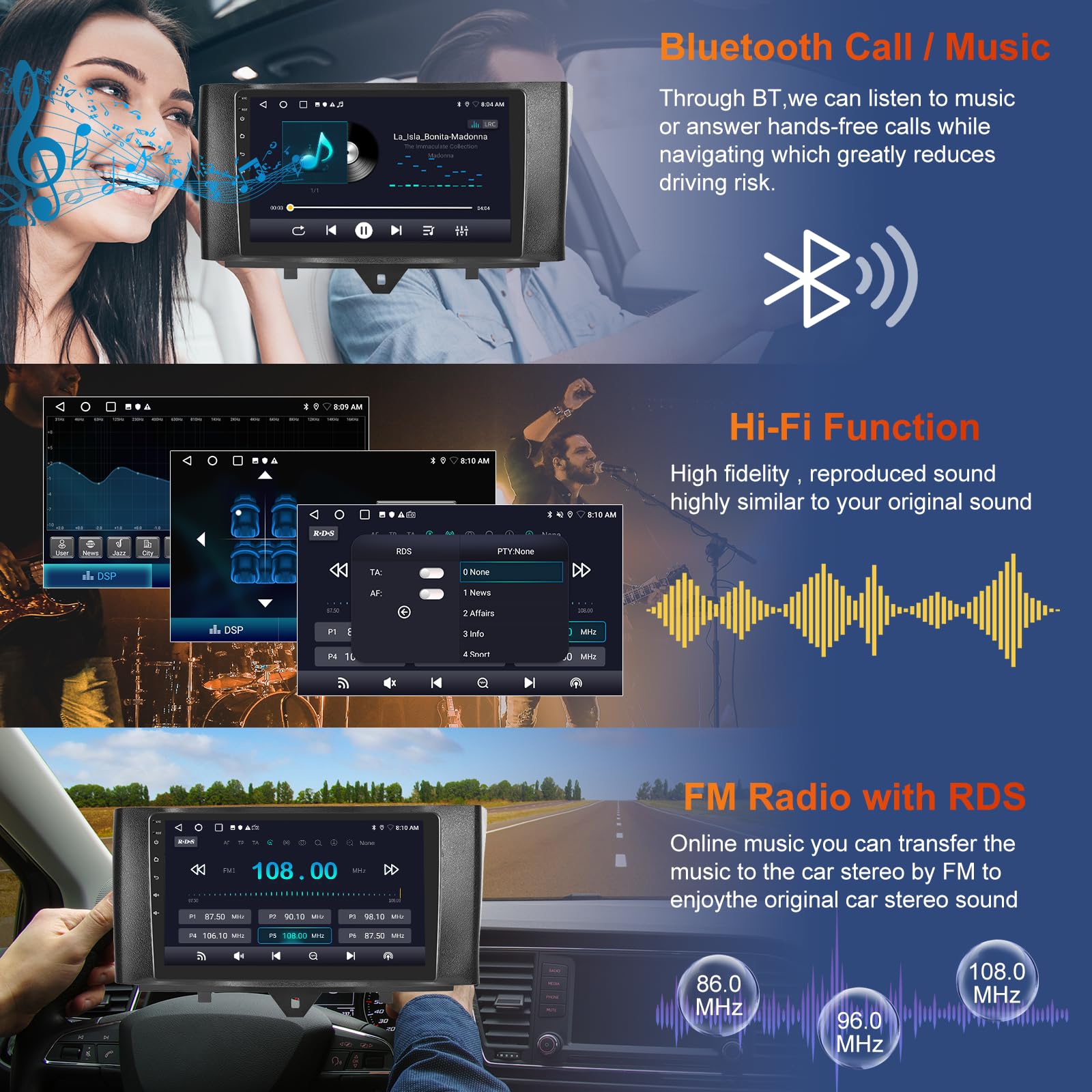 2G 32G] Car Radio For Mercedes Benz Smart Fortwo 2011-2015, 9 Inch Android Touch Screen Car Stereo, Apple Carplay/Android Auto/1080P/Bluetooth/WiFi