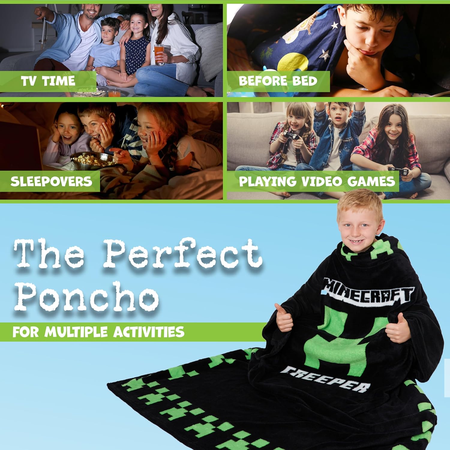 Minecraft Wearable Blanket for Kids and Teenagers - One Size Kids Blanket with Sleeves Cosy Lounge Wear Gifts for Boys - Image 4