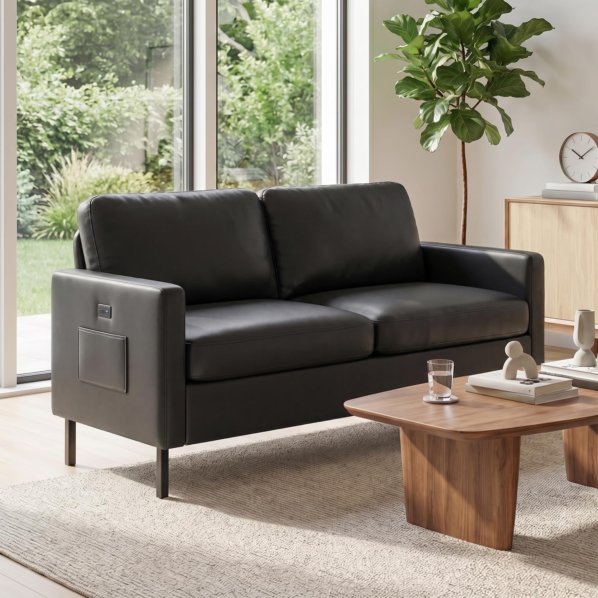 GRAVFORCE Sofa Two Seater Modern Comfy Sofa Couch Loveseat 2 Seater Small Sofas for Living Room Office Apartment Black
