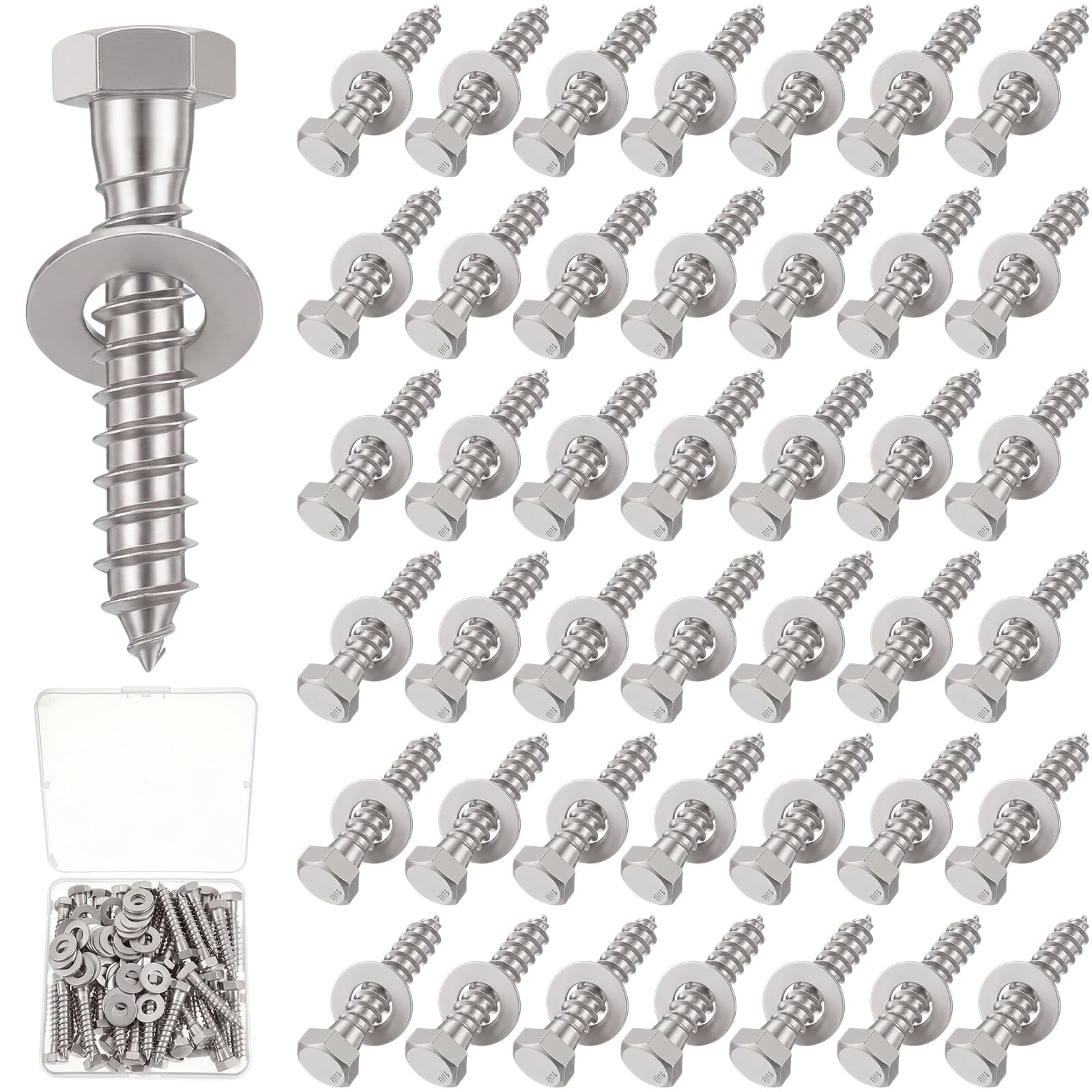 Zonon 50 tornillos hexagonales de 3/8 x 2 pulgadas, acero inoxidable 304, 50 tornillos y 50 arandelas, grado industrial/comercial