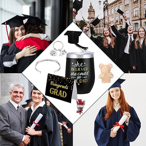 Miniatura 7 de Karenhi 8 piezas de regalos de graduación para ella 2023 regalos de felicitaciones universitarias para mujeres, vaso de vino de acero inoxidable,